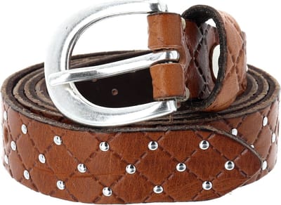 b.belt Riem Lilou Silver Leder-Nietengürtel W105 Cognac Bruine