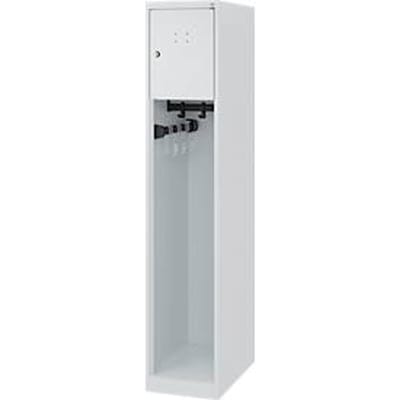 Brandweerkluis C+P Evolo Youngster, 1 vak, zonder helmhouder, vloerglijders, B 300 x D 500 x H 1530 mm, RAL 7035 lichtgrijs