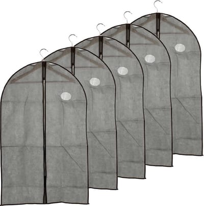 Kipit Kledinghoes - 5x - met kijkvenster - grijs - 60 x 100 cm - kledingzak - voor jurk of pak
