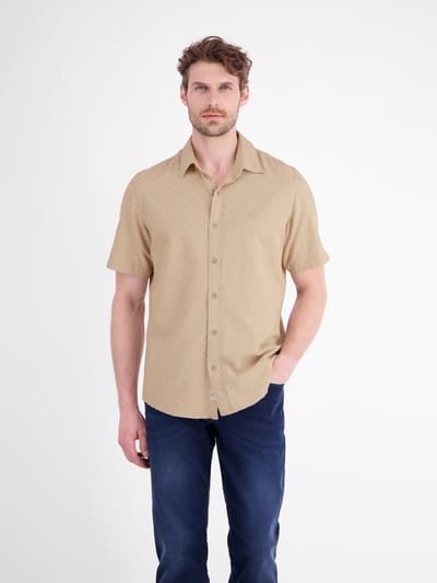 LERROS Stijlvol overhemd met korte mouwen en een verfijnde ruitstructuur , Maat: L , Kleur: GRAVEL BEIGE , 60% katoen, 40% viscose