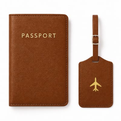 BOTC Paspoort hoesje - Met bagagelabel - Paspoorthouder - Beschermhoes voor Paspoort & Kaarthouder - Bruin