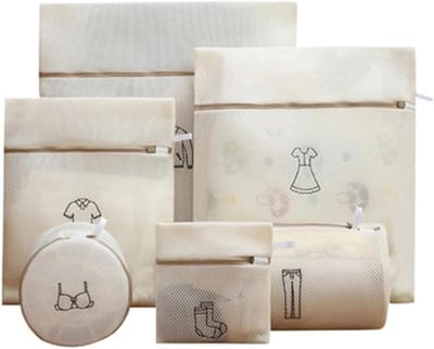 Mesh Waszakken - Beschermzakken Kleding - Kleding Beschermen - Duurzaam Polyester - 6 Stuks - Beige
