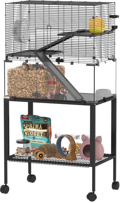 Hamsterkooi - 3 Niveaus - Verwijderbare lade - Metaal - 77L x 49B x 130.5H cm - Zwart