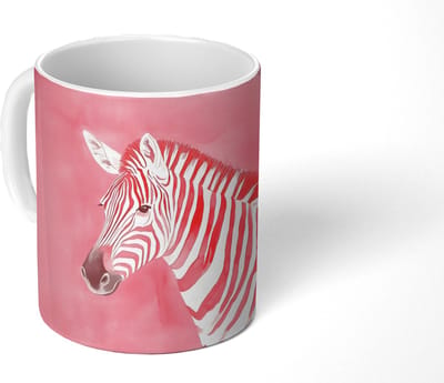 Mok - Koffiemok - Zebra - Pink - Verf - Mokken - 350 ML - Beker - Koffiemokken - Theemok