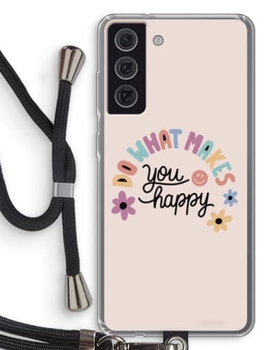 Case Company® - Hoesje met koord geschikt voor Samsung Galaxy S21 FE hoesje met Koord - Happy days - Telefoonhoesje met Zwart Koord - Bescherming aan alle Kanten en Over de Schermrand