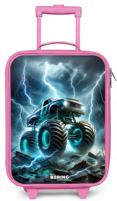 NoBoringSuitcases.com® - Kinderkoffer roze - Kindertrolley meisje - Thunder Wheels - Koffer kind lichtgewicht - Reiskoffer trolley voor kinderen - Koffertje met lichtgevende wieltjes - Rolkoffer