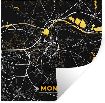 Muurstickers - Sticker Folie - Plattegrond - Kaart - Stadskaart - Mons - Goud - 100x100 cm - Plakfolie - Muurstickers Kinderkamer - Zelfklevend Behang XXL - Zelfklevend behangpapier - Stickerfolie