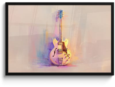 Poster in lijst - Fotolijst 90x60 cm - Posters - Gitaar - Pastel - Schilderachtig - Posterlijst zwart - Decoratie - Wanddecoratie woonkamer - Muurdecoratie slaapkamer