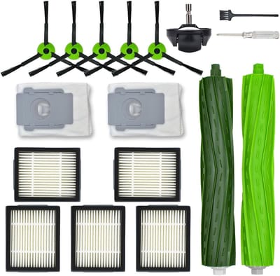 Vervangingsonderdelen Geschikt voor iRobot Roomba J Plus Series J5+ J6+ J7+ J8+ J9+ – 1 hoofdborstel, 2 stofzakken, 5 zwarte zijborstels, 5 filters, 1 voorwiel (Zonder Combo j7+ j9+)