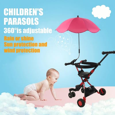 Kinderwagen Parasol - Zonbescherming Wandelwagen - Bescherming Tegen Zon - Verstelbare Klem - 66cm Diameter - Rozerood
