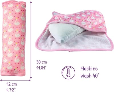 auto slaapkussen voor kinderen - machine wasbaar - zacht autogordelkussen, gordelbeschermer, gordelkussen, autokussen, reiskussen, vakantie - 30x12cm (Swan)