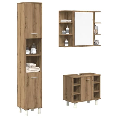vidaXL - 3-delige - Badkamermeubelset - bewerkt - hout - artisanaal - eikenkleur