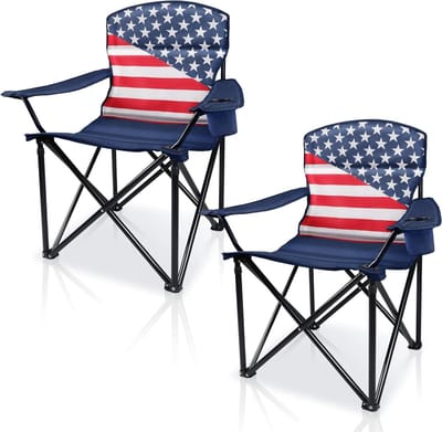 Opvouwbare campingstoelen - Dubbele gazonstoel - Buitenontspanning - Gewatteerd en oversized - Set van 2 - Amerikaanse vlag