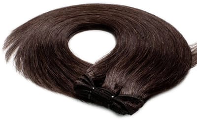 hair2heart Premium Echthaar Tressen om in te naaien Extensions glad - 50 cm 50 g 4/0 middenbruin