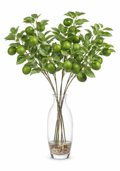 Bellatio Design Kunstbloem citrusfruit tak - 2x - limoen - 60 cm - groen - kunst zijdebloemen - limoentak