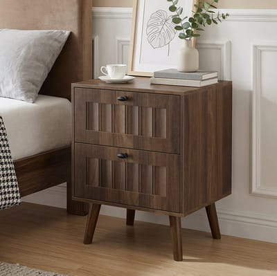 MIVRAY Nachtkastje - Met 2 Lades En Retro Design - Voor Slaapkamer Of Woonkamer - MDF En Spaanplaat - Walnootkleur