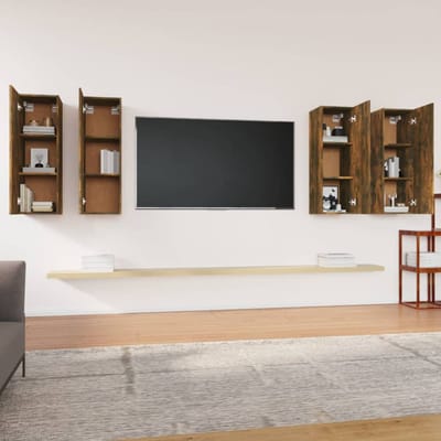vidaXL - Tv-meubelen - 4 - st - 30,5x30x90 - cm - bewerkt - hout - gerookt - eikenkleur