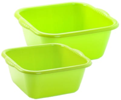 Plasticforte afwasteilen set - afwasbak - kunststof - 15 en 20 liter - Groen - huishoud emmers