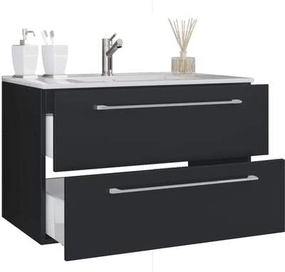 VCM 2-tlg. Waschplatz Waschtisch | Waschbecken Unterschrank Breite 80 cm | Badmöbel Set hängend mit zwei Schubladen | Badinos