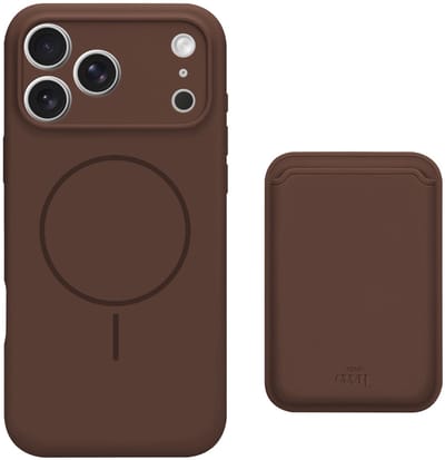 xoxo Wildhearts siliconen hoesje met magnetische kaarthouder (bruin) - Geschikt voor iPhone 17 Pro Max MagSafe - Silicone case met wallet - ruimte voor pasjes - pasjeshouder - shockproof telefoonhoesje