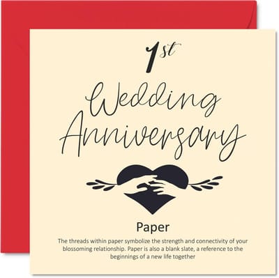1e Huwelijksverjaardag Kaart - Papieren Wenskaart voor Verloofde, Echtgenoot of Vriendin - 145 mm x 145 mm
