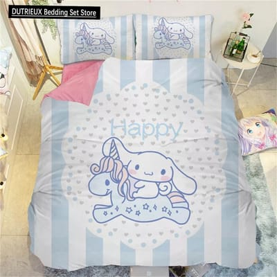 Cinnamoroll Cartoon Dekbedovertrek Kawaii Tieners Kinderen Beddengoed Collectie Schattige Dekbedhoes Polyester Twin Queen King Slaapkamer Decoratie AU Queen(210x210cm)