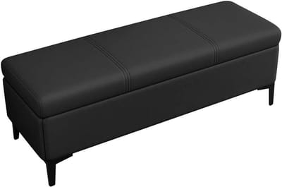 Opbergpoef met Voetsteun - Gestoffeerde Kruk Ottomaan - Woonkamer Comfort - Multifunctioneel Ontwerp - 40 cm - Zwart
