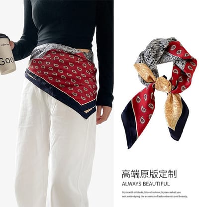 Zijden sjaal-stijl zijden sjaal voor dames - Kleurblokkenprint - Fris en delicaat - Decoratieve shawl over shirts L7384 - Tweekleurig 70*70 CM