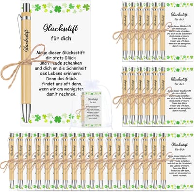 Dailygoods- Gelukscadeauset 30 Stuks - Houten Balpennen met Gravure - Organza Zakjes - Inspirerende Kaarten - Elegante Verpakking - Perfect voor Collega's - Cadeauset
