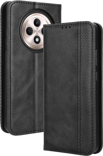 Coverup Hoesje - Geschikt voor OPPO Reno12 F 5G Hoesje - Coverup Vintage Style Book Case - Zwart
