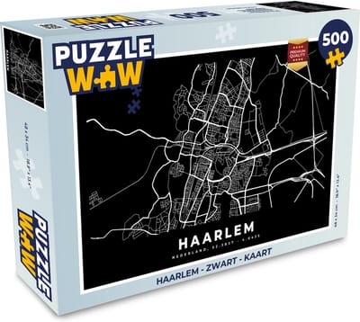 Puzzel Haarlem - Zwart - Kaart - Legpuzzel - Puzzel 500 stukjes