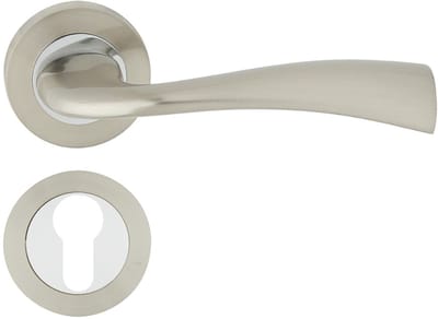 Domino® Deurkrukgarnituur FLY R ECO M6/M9 - Chroom/Nikkel - PZ-Profielcilinderset met Ronde Rozette - Deurbeslag van aluminium - Deurklink voor kamerdeur, kantoordeur, kelderdeur en binnendeur