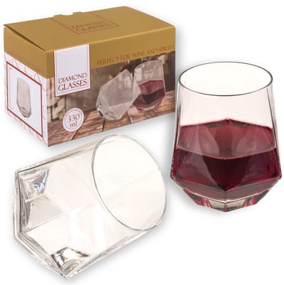 Store_8 - Whiskyglazen - Wijnglazen - Diamantvorm - 330 ml - Perfect voor elke gelegenheid - Voor whiskyliefhebbers - 2-delige set
