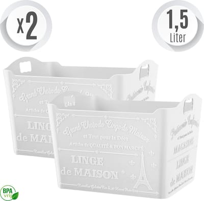 Paris opbergmand Wit 2x1,5L Opbergers Badkamer Kinderkamer Stijlvol Ruimtebesparend Organizer