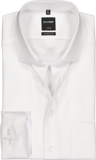 OLYMP Luxor modern fit overhemd - mouwlengte 7 - wit twill - Strijkvrij - Boordmaat: 48 (EU maat: 3XL)