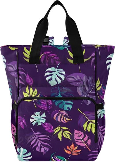 Luiertas Rugzak - Baby Organizer - Baby Verzorging - Veelzijdige Draagtas - 38 x 15 x 35 cm - Paarse Bladeren
