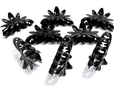 8 grote haarklemmen 10 cm bloemen vorm zwart