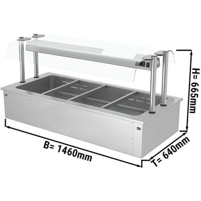 GGM Gastro Einbau Bain-Marie - 1500mm - 4x GN 1/1 - 3,37 kW - mit Glas-Hustenschutz Zilver
