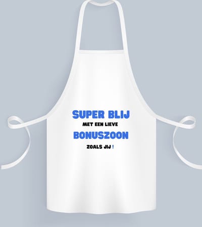 Akyol - super blij met een lieve bonuszoon zoals jij Keukenschort - Zoon - de liefste bonuszoon - verjaardag - cadeautje voor zoon - zoon artikelen - kado - geschenk - 82 bij 71 cm