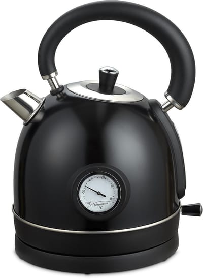 Waterkoker Retro - 1,8 Liter - Elektrische Waterkoker - BPA-vrij - Anti Calcium Filter - RVS - 2200W- Zwart
