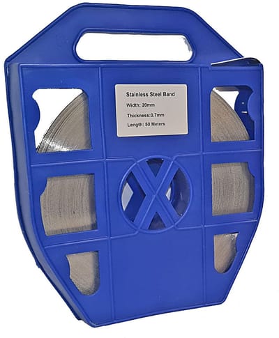 Omsnoeringsrol Staal - Verpakkingband Metaal - Pallets Vastzetten - Roestvrij Materiaal - 20x07mm 50m - Blauw Grijs