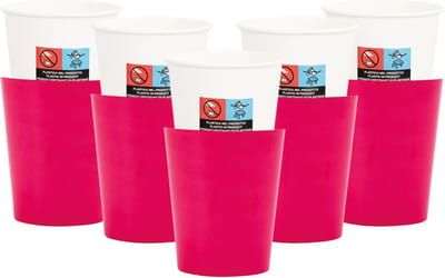Givi Italia Feestbekers met hoesjes - 40x - fuchsiaroze - papier - 250ml - kinderfeestje - kartonnen bekertjes