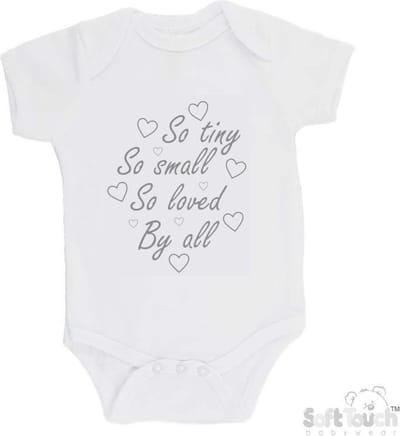 100% katoenen Romper "So Tiny So small So loved By all" Unisex Katoen Wit/grijs Maat 56/62