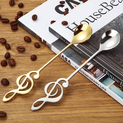 16 stuks muzieknoten dessertlepels roestvrij staal - decoratief geschenk voor muzikanten, koffie, thee
