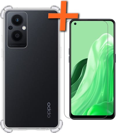 Hoes - Met Screenprotector - Geschikt voor OPPO Reno 8 Lite - Sterk & Shockproof - Siliconen Case - Back Cover - Telefoon Hoes - Shock Proof - Transparant