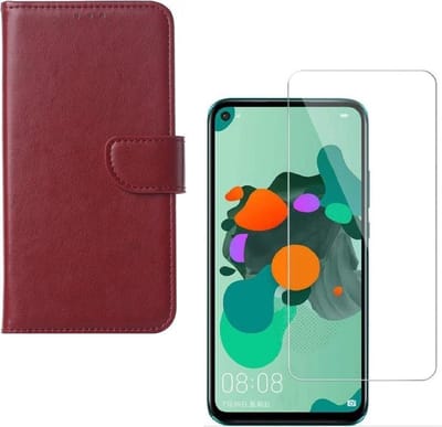 hoesje Geschikt voor: Huawei Mate 30 Lite Portemonnee Bordeaux Rood met 2 stuks Glas Screen protector