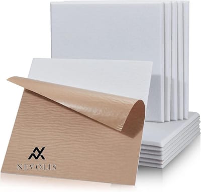 Nevolis 12 Pieces Square Acoustic Plates Self Adhesive High Density Soundproofing for Wall Ceilings Wood and Doors - 30 x 30 cm White Acoustic Panels .