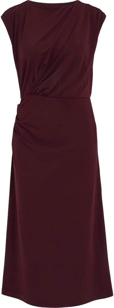 WE Fashion Dames midi jersey mouwloze jurk met plooidetail