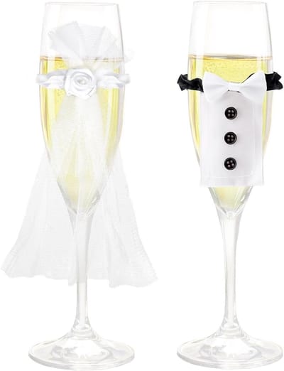 Champagneglazen voor bruid en groom, elegante bruiloft decoratie, Mr & Mrs glazen, cadeau-ideeën en tafelversiering