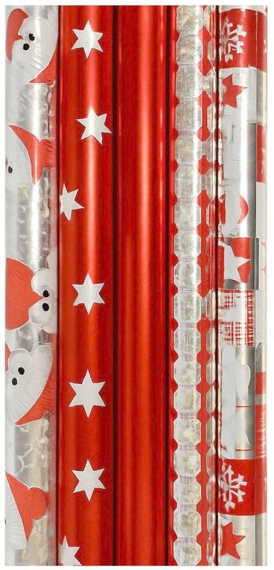 Kerstmis cadeaupapier - Metallic inpakpapier voor kerst - Rood - 150 x 70 cm - 5 rollen